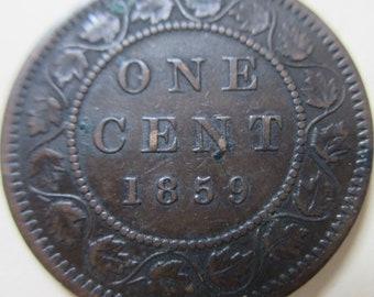 1859 Canada Large Cent Coin. Canadian VICTORIA PENNY