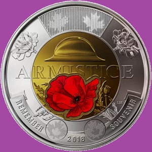 2018 Canada Armistice 100th Anniversary Two Dollars Toonie Coin Mint UNC Coloured Poppy