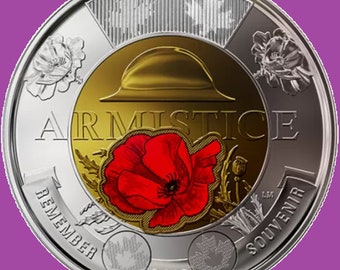 2018 Canada Armistice 100th Anniversary Two Dollars Toonie Coin Mint UNC Coloured Poppy