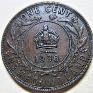 1936 Canada Newfoundland Large Cent Coin. BETTER GRADE Penny 1p 1c