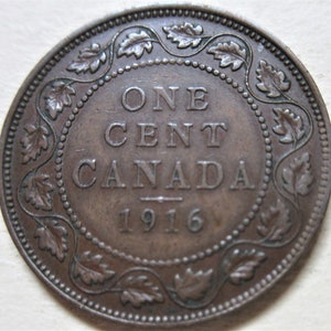 1916 Canada Large Cent Coin. Canadian George V PENNY