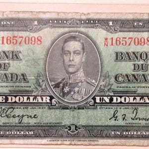 1937 Bank of Canada ein Dollarschein. Coyne - Towers Papiergeld-Banknote
