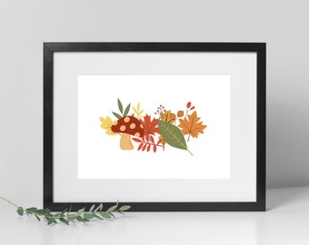 Mushroom Autumn Print - woodland art, fall printable, fall with a twist, mushroom wall decor, fall art, woodland aesthetic