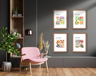 Seasons Wall Art - lente, zomer, herfst, herfst, winter, afdrukbare kunst, vier seizoenen, alle seizoenen, seizoenen kunst aan de muur, seizoenen decor
