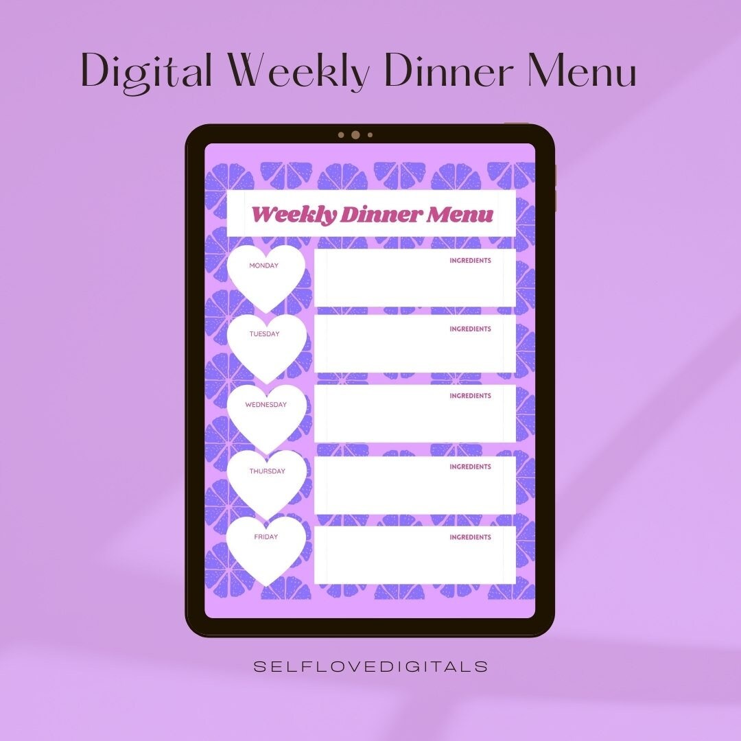 DIGITAL Weekly Menu Planner, Weekly Menu Planner, Ingredients List - Etsy
