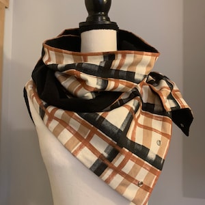 Reversible Flannel Scarf, Plaid Scarf, Button Scarf