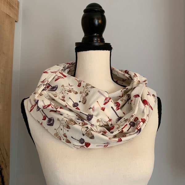 Mushroom Flannel Infinity Scarf, Infinity Scarf, Flannel Scarf