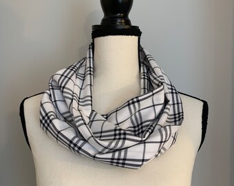 White Plaid Infinity Scarf, Infinity Scarf, Plaid Scarf