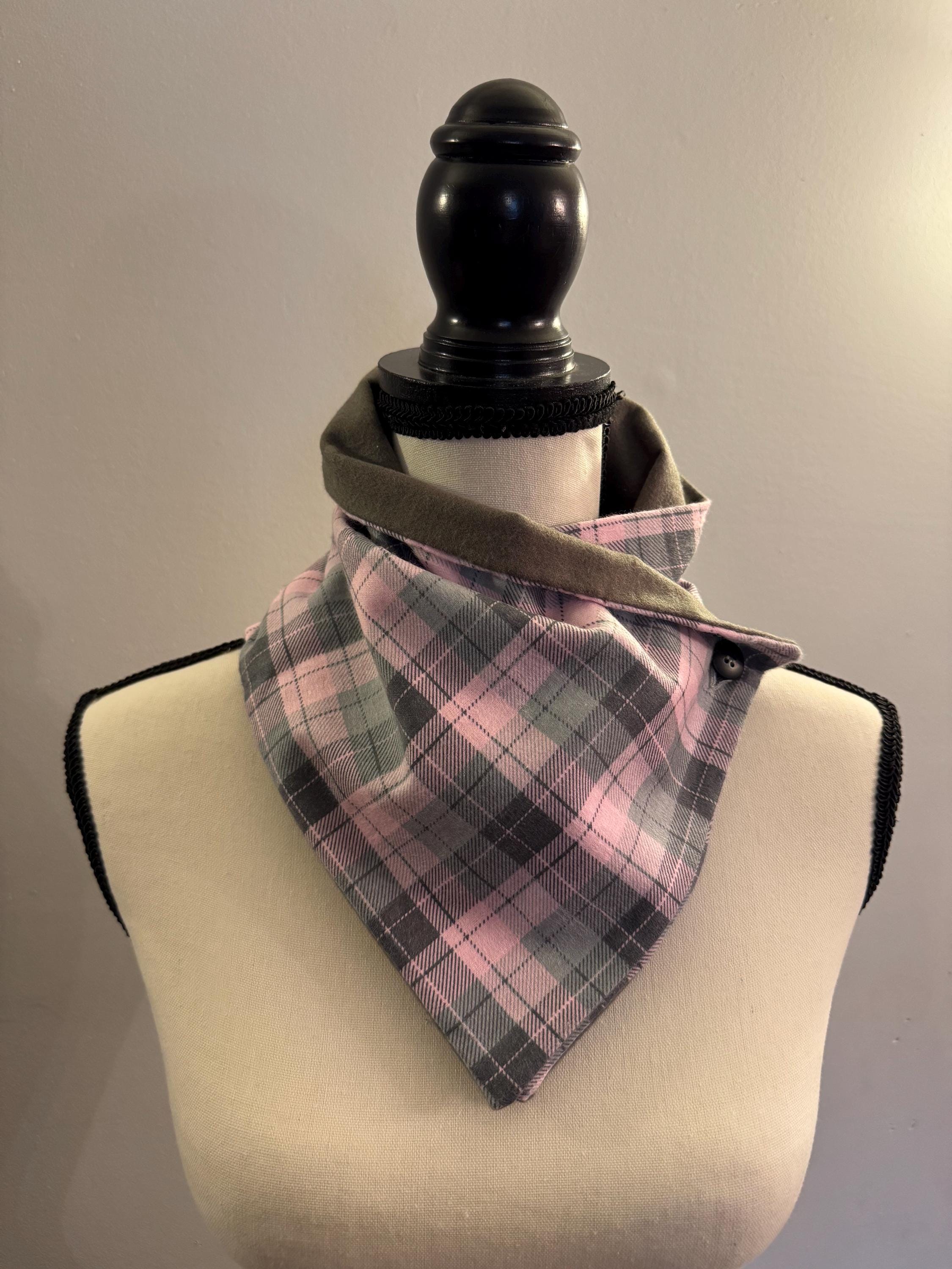 Plaid Neck Scarf, Flannel Neck Scarf, Neck Warmer, Fall Scarf, Winter Scarf, Jacket Scarf, Bandana Scarf