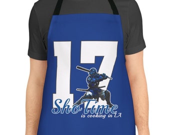 ShoTime Cooking LA | BBQ Chef Apron Gift | Cooking Streetwear Kitchen | Los Angeles Dodgers Baseball Shohei Ohtani Japanese Samurai