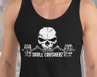 Skull Crusherz | Workout Gym Fitness Weightlifting Crossfit Bodybuilding Training | Marvel Comic Punisher | Graphic Tank Top