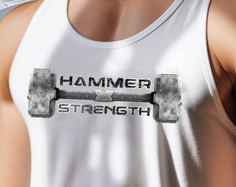 Hammer Strength | Workout Gym Fitness Weightlifting Crossfit Bodybuilding Training | Marvel Comic Thor | Graphic Tank Top