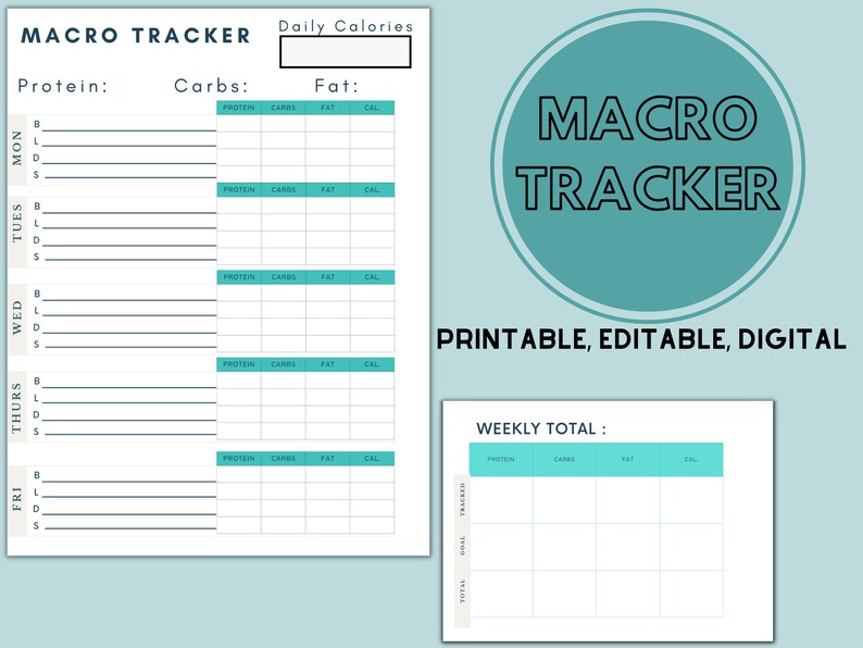 Macro Tracker Weekly Meal Planner Fitness Macro Protein Etsy