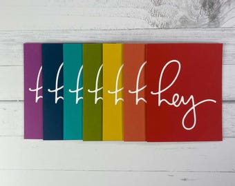 Rainbow Hey Note Cards - Card Set - Hello Greeting Card - Blank Inside