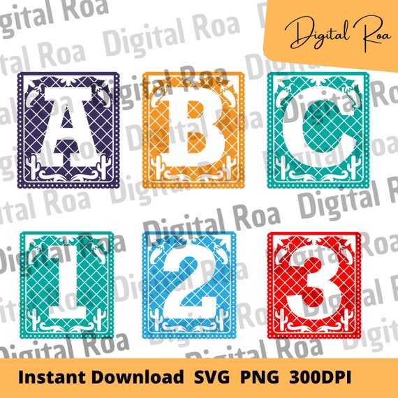 Alphabet & Numbers Papel Picado SVG Png Archivo Digital - Etsy