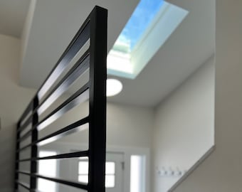 Modern Metal Railing Powder Coated Black For Indoor and Outdoors, Hand Crafted In The Pacific North West