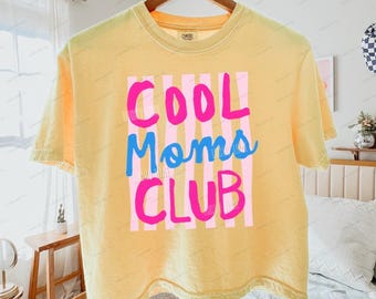 Cool Moms Club Cropped Shirt, Comfort Colors® Womens Boxy Tee, Cool Mom Shirt, Trendy Mama Shirt, Striped Design, Mama Graphic Tee