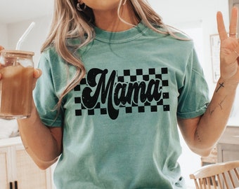 Comfort Colors® Checkered Mama Shirt, Retro Mama Shirt, Mother’s Day Gift, Mom Life Shirt, Motherhood Shirt, Mom TShirt, Mom Gift Idea