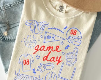 Comfort Colors® Custom Football Number Shirt, Game Day Shirt, Football Season, Football Mama, Game Day Tee, Sports Doodles, College Football