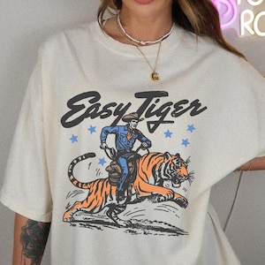 Easy Tiger Shirt, Retro Tiger Shirt, Easy Tiger Tshirt, Funny Shirt, Adult Humor, Comfort Colors® Shirt, Retro Festival Shirt, Boho Hippie Ivory