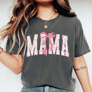 Coquette Mama Shirt, Varsity Mama Shirt, Cute Mom Shirt, Pink Bow Shirt, Mom Life Shirt, Mothers Day Gift, Mom Shirt, Comfort Colors Tee®