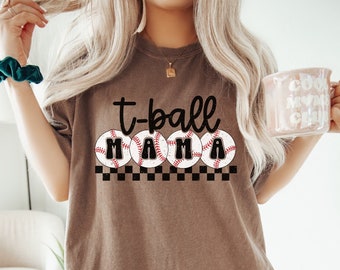 T-Ball Mama Shirt, Checkered Mama Shirt, Mothers Day Gift, Sports Mom, Cute Mom Shirt, Tball Mom Shirt, Comfort Colors®, Shirts for women