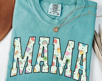 Mama St Patricks Day Shirt, Comfort Colors®  Lucky Mama Shirt, Lucky Charm Shirt, Mama Shamrock Shirt, Retro Mama Tshirt, Four Clover Shirt