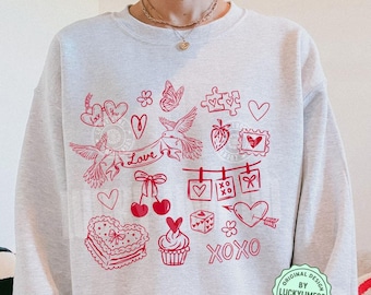Valentine Doodles Collage Sweatshirt, Happy Valentines Day Shirt, Love Sweatshirt, Womens Valentine Gift, Mama Valentine Sweater, Xoxo Shirt