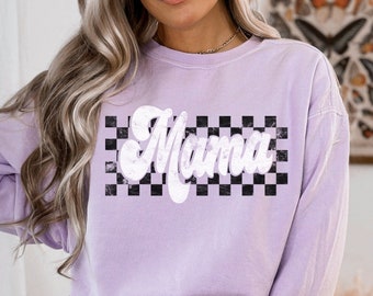 Mama Sweatshirt, Checkered Mama Sweatshirt, Retro Mama Shirt, Mothers Day Gift, Mom Life Shirt, Motherhood Shirt, Comfort Colors® Sweatshirt