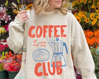 Coffee Club-sweater, koffieweershirt, koffieliefhebber cadeau, espressosweater, wintertrui, herfstsweater, koffiesweater