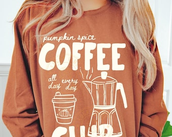 Sudadera ligera con sabor a calabaza, sudadera ligera Comfort Colors®, camiseta para amantes de la calabaza, suéter de otoño, regalo para amantes del café.