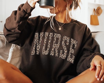 Leopard Nurse Sweatshirt, RN Shirt, Cute Nurse Shirt, Nurse Life Shirt, Nurse Hoodie, Nursing School Sweatshirt, Registered Nurse Sweatshirt