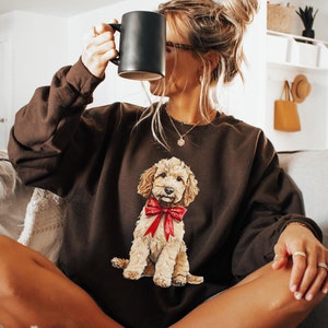 Christmas Dog Sweatshirt, Goldendoodle Sweatshirt, Dog Mom Sweatshirt, Christmas Goldendoodle Shirt, Dog Lover Gift Coquette Christmas Shirt