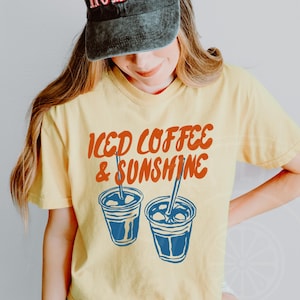 Iced Coffee and Sunshine Cropped Shirt, Iced Coffee Shirt, Coffee Lover Gift, Summer Tshirt, Summer Vibes Crop Top, Iced Coffee Shirt