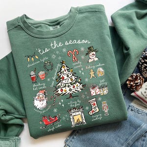 Comfort Colors® Christmas Sweatshirt, Tis the Season Sweatshirt, Retro Holiday Shirt, Christmas Tree Shirt, Santa Sweatshirt, Womens Xmas