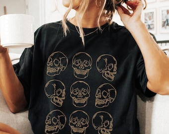 Skeleton Shirt, Skull Halloween Shirt, Vintage Halloween Shirt, Skull Shirt, Gothic Halloween, Comfort Colors®, Shirts for Women, Fall Tee