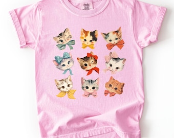 Kids Comfort Colors® Cat Shirt, Retro Cat Shirt, Cat Breed Tshirt, Cat Lover Shirt, Girls Tee, Vintage Cats Tee, Coquette Cat Shirt for Kids