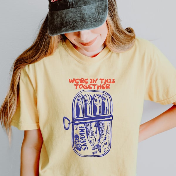 Comfort Colors® Sardine Shirt, Cropped Shirt, Fisherman Aesthetic, Tinned Fish Shirt, Travel Tee, Beachy Shirt, Women's Boxy Tee