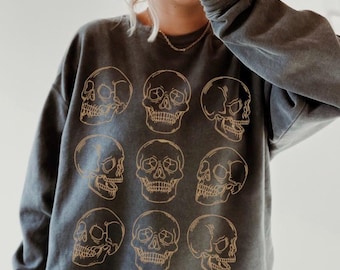 Skelettrui, Comfort Colors®-schedelsweater, Halloween-sweatshirt, Halloweencadeau, skeletshirt, retro Halloween, vintage schedel