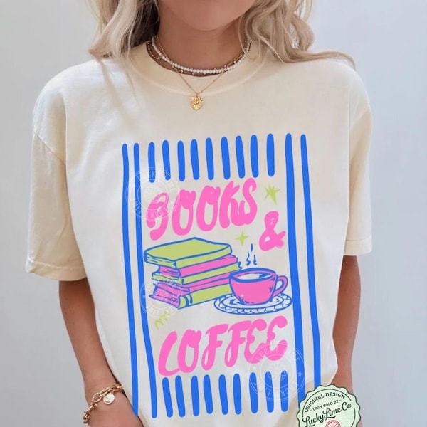 Books and Coffee Shirt, Comfort Colors® Book Shirt, Gift for Book Lover, Bookish TShirt, Reading Shirt, Bookworm Gift, Book Lover Shirt
