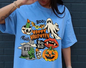 Retro Halloween Collage Shirt, Trick or Treat Halloween Shirt, Skeleton Motel Shirt, Spooky Season, Retro Pumpkin TShirt, Ghost Graphic Tee
