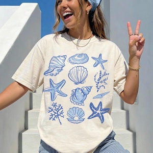 Comfort Colors® Seashell Shirt, Beach Shirt, Womens Summer Shirt, Ocean Lover Gift, Sea Shell Tshirt, Cute Vacation Shirt, Travel Tee