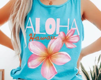 Comfort Colors® Hawaii Tank Top, Aloha Hawaii Shirt, Summer Tank Top, Trendy Summer Tee, Retro Summer Top, Hawaiian Shirt, Beach Lover Tee