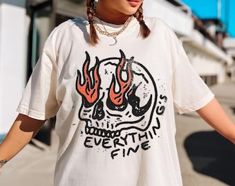 Everything is Fine Shirt, Retro Grunge Tshirt, Boho Hippie Shirt, Funny Skeleton Shirt, Festival Shirt, Comfort Colors® Vintage Rebel Tee