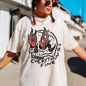 Everything is Fine Shirt, Retro Grunge Tshirt, Boho Hippie Shirt, Funny Skeleton Shirt, Festival Shirt, Comfort Colors® Vintage Rebel Tee