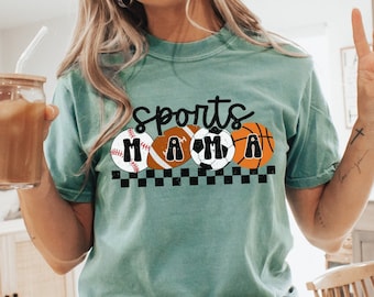 Sports Mama Shirt, Checkered Mama Shirt, Baseball Mom Shirt, Football Mama, Game Day Tee, Soccer Mom Shirt, Sports Fan, Comfort Colors®