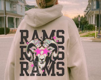 Rams School Spirit Hoodie, Custom School Mascot T-Shirt, Personalized Team Spirit Hoodie, Game Day Tee, Cheer Mascot Shirt, Preppy Sports