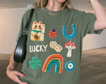 Comfort Colors® Lucky Shirt, St Patricks Day Tee, Luck Tshirt, Lucky Girl Aesthetic Shirt, Four Leaf Clover Shirt, Womens Irish Shirt
