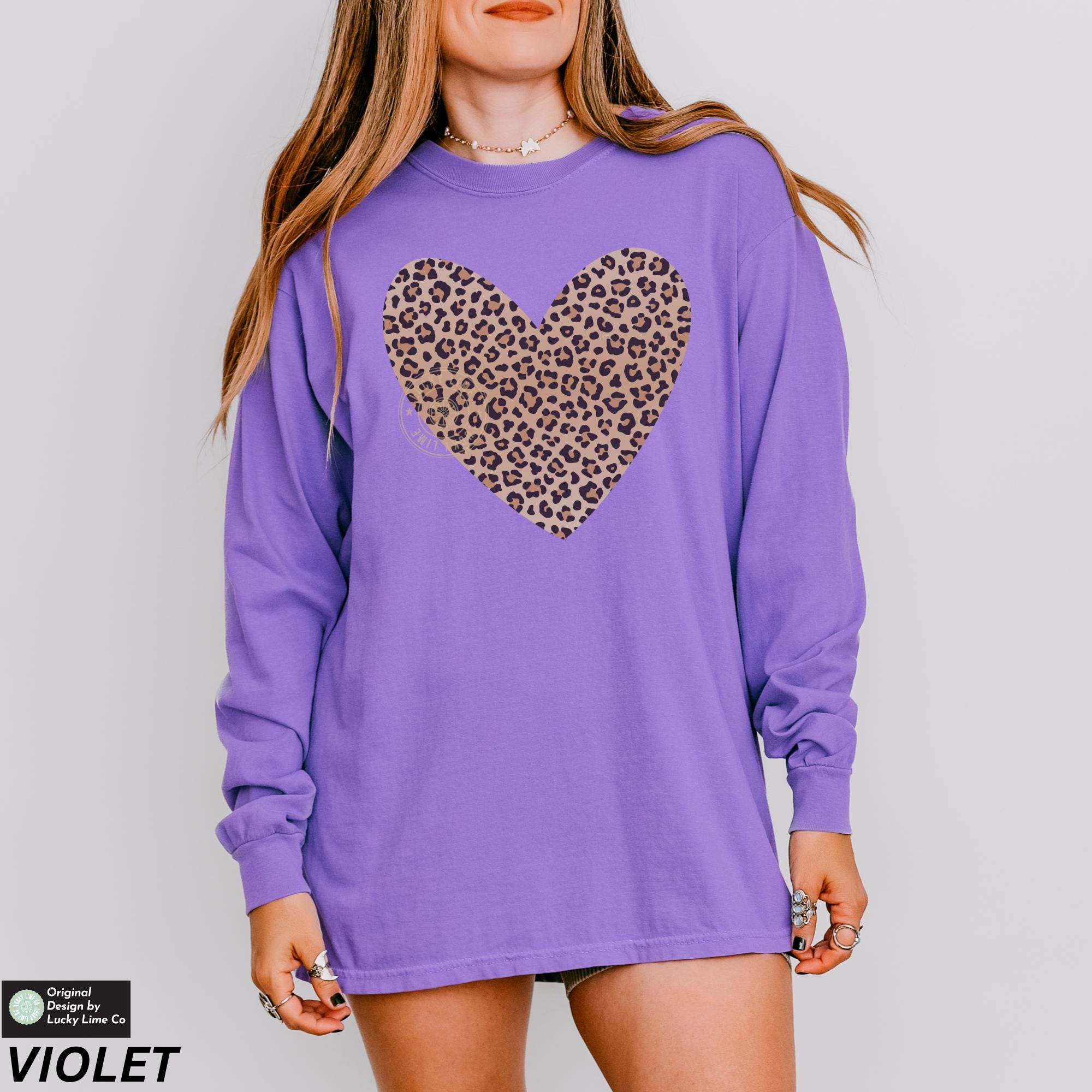 Comfort Colors® Leopard Print Long Sleeve Shirt, Leopard Heart Shirt ...
