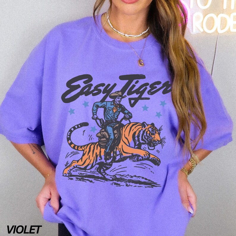Easy Tiger Shirt, Retro Tiger Shirt, Easy Tiger Tshirt, Funny Shirt, Adult Humor, Comfort Colors® Shirt, Retro Festival Shirt, Boho Hippie Violet